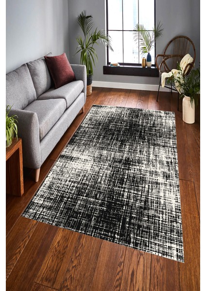 Kaymaz Dot Taban Yıkanabilir Dijital Baskı Modern Çizgi Desenli Salon Halısı 80 x 100