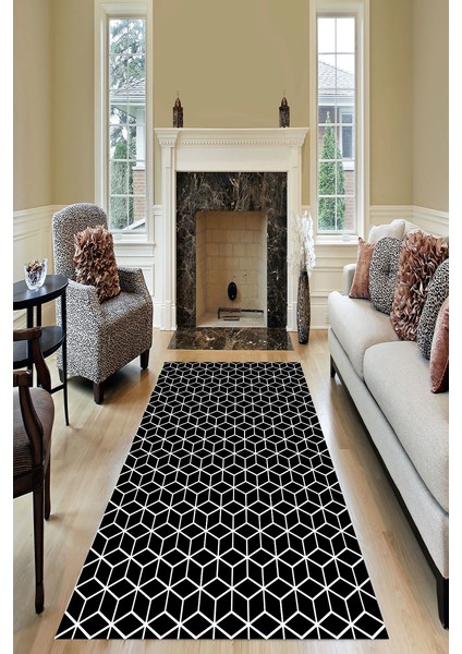 Kaymaz Dot Taban Yıkanabilir Dijital Baskı Geometri Desenli Salon Halısı 80 x 250