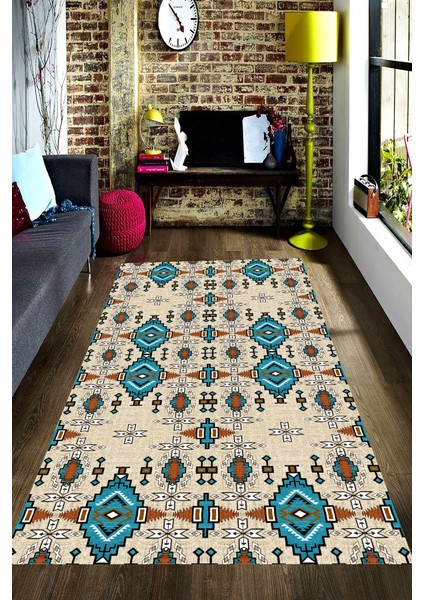 Kaymaz Dot Taban Yıkanabilir Dijital Baskı Etching Kilim Desenli Salon Halısı 80 x 100