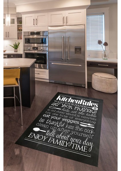 Kaymaz Dot Taban Yıkanabilir Dijital Baskı Kitchen Desenli Mutfak Halısı 80 x 200