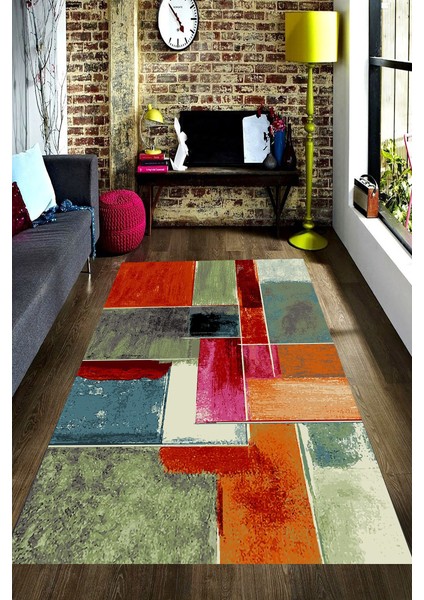 Kaymaz Dot Taban Yıkanabilir Dijital Baskı Palet Tasarımlı Salon Halısı 80 x 120