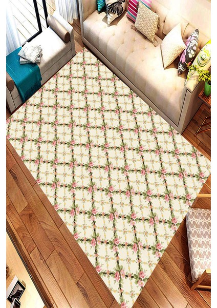 Kaymaz Dot Taban Yıkanabilir Dijital Baskı Best Sarmaşık Model Salon Halısı 80 x 100