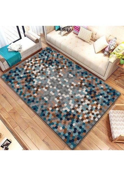 Kaymaz Dot Taban Yıkanabilir Dijital Baskı Pullu Desenli Salon Halısı 80 x 100