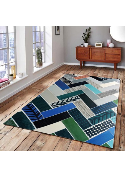 Kaymaz Dot Taban Yıkanabilir Dijital Baskı Seramik Desenli Salon Halısı 200 x 300