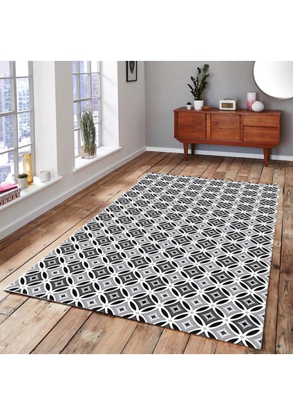 Kaymaz Dot Taban Yıkanabilir Dijital Baskı Çini Desenli Salon Halısı 80 x 250