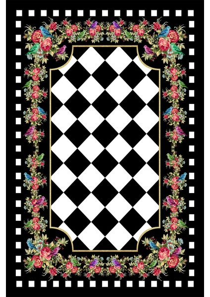 Kaymaz Dot Taban Yıkanabilir Dijital Baskı Dekoratif Tasarımlı Salon Halısı 80 x 200