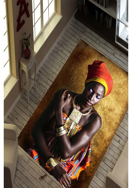 Kaymaz Dot Taban Yıkanabilir Dijital Baskı Afrika Kolyeli Desenli Salon Halısı 160 x 233