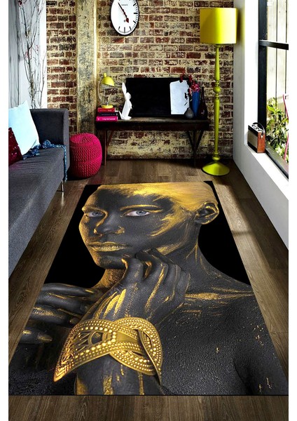 Kaymaz Dot Taban Yıkanabilir Dijital Baskı Düşünceli Afrika Tasarım Salon Halısı 80 x 100