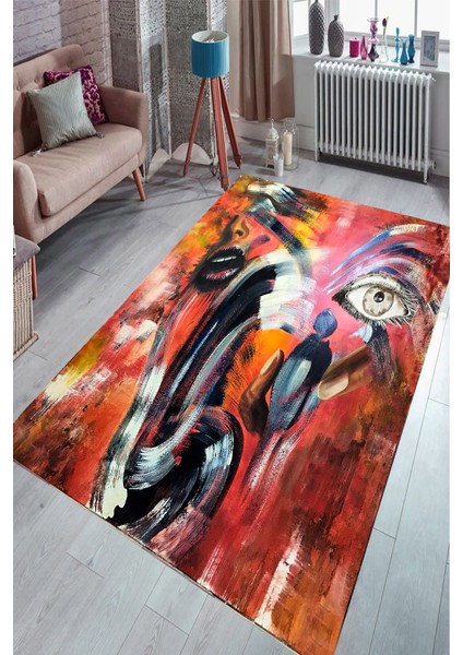 Kaymaz Dot Taban Yıkanabilir Dijital Baskı Yaglı Boya Tasarımlı Salon Halısı 80 x 250