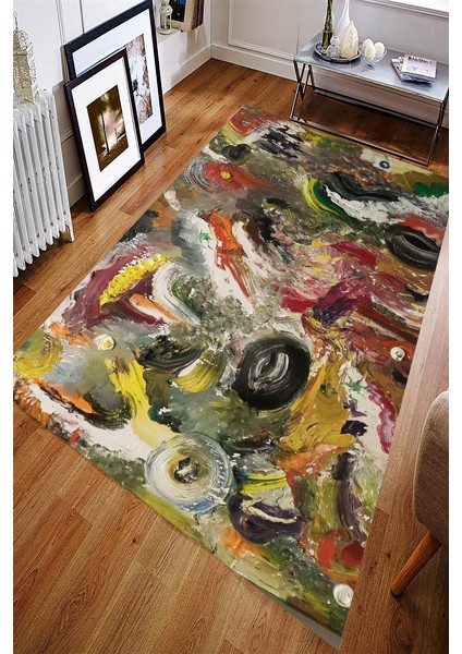 Kaymaz Dot Taban Yıkanabilir Dijital Baskı Karışık Boya Tasarımlı Salon Halısı 80 x 100