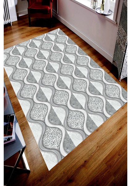 Kaymaz Dot Taban Yıkanabilir Dijital Baskı Pırlanta Tasarımlı Özel Salon Halısı 180 x 280