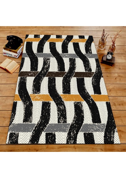 Kaymaz Dot Taban Yıkanabilir Dijital Baskı Halat Desenli Salon Halısı 80 x 100