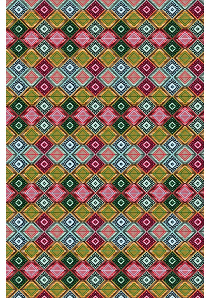 Kaymaz Dot Taban Yıkanabilir Dijital Baskı Kilim Tarzında Salon Halısı 80 x 100