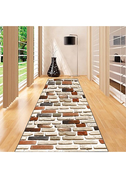 Kaymaz Dot Taban Yıkanabilir Dijital Baskı Tuğla Desenli Salon Halısı 80 x 100