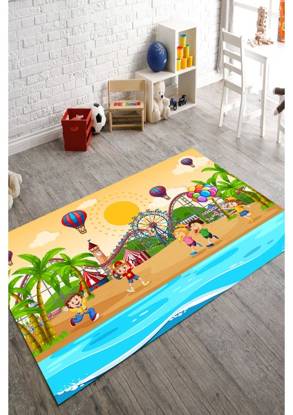 Kaymaz Dot Taban Yıkanabilir Dijital Baskı Eğlenceli Çocuklar Çocuk Halısı 80 x 200