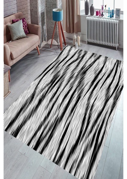 Kaymaz Dot Taban Yıkanabilir Dijital Baskı Uzun Zebra Salon Halısı 180 x 280