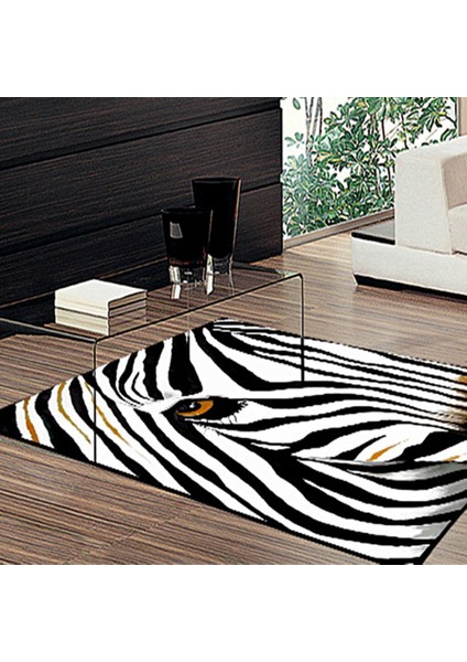 Kaymaz Dot Taban Yıkanabilir Dijital Baskı Zebra Desenli Salon Halısı 160 x 233