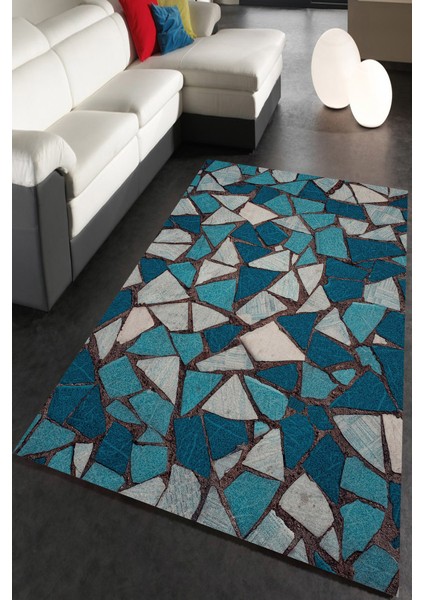 Kaymaz Dot Taban Yıkanabilir Dijital Baskı Geometrik Kadife Taşlar Ve Modern Renlkler Salon Halısı 80 x 200