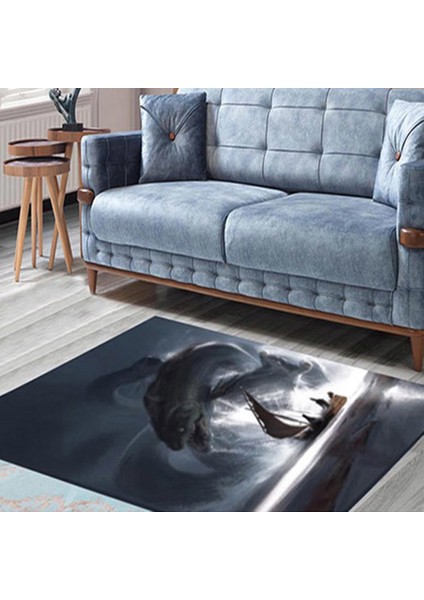 Kaymaz Dot Taban Yıkanabilir Dijital Baskı Özel Tasarım Desenli Salon Halısı 80 x 100