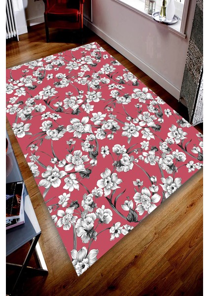 Kaymaz Dot Taban Yıkanabilir Dijital Baskı Modern Çiçek Şablonu Salon Halısı 80 x 600