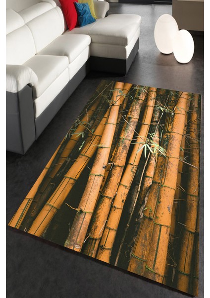 Kaymaz Dot Taban Yıkanabilir Dijital Baskı Doğal Palmiye Gövdeleri Salon Halısı 80 x 100
