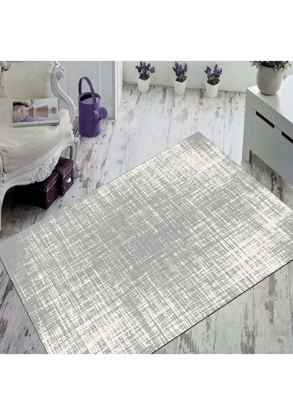 Kaymaz Dot Taban Yıkanabilir Dijital Baskı Gri Eskitme Desenli Salon Halısı 80 x 100