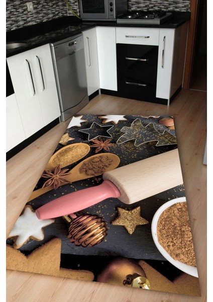 Kaymaz Dot Taban Yıkanabilir Dijital Baskı Modern Mutfak Desenleri Mutfak Halısı 80 x 100