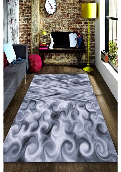 Kaymaz Dot Taban Yıkanabilir Dijital Baskı Rüzgar Ve Dalga Buluşması Soft Renkler Salon Halısı 200 x 300
