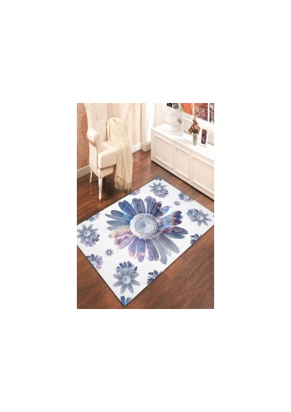 Kaymaz Dot Taban Yıkanabilir Dijital Baskı Boyutlar Arası Papatyalar Salon Halısı 100 x 600