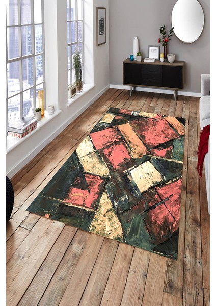 Kaymaz Dot Taban Yıkanabilir Dijital Baskı Geometrik Yağlı Boyalar Salon Halısı 200 x 300