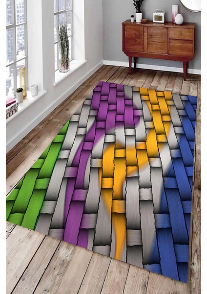 Kaymaz Dot Taban Yıkanabilir Dijital Baskı Geometrik Birleşme Ve Modern Renkler Salon Halısı 200 x 300