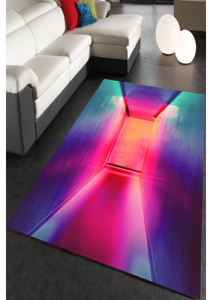 Kaymaz Dot Taban Yıkanabilir Dijital Baskı D Simetrik Renkler Salon Halısı 80 x 100