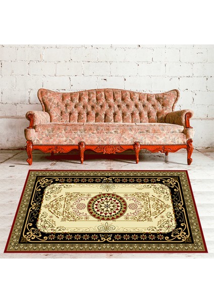 Kaymaz Dot Taban Yıkanabilir Dijital Baskı Antika Desenli Salon Halısı 80 x 200