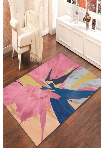 Kaymaz Dot Taban Yıkanabilir Dijital Baskı Soft Renkler Patlaması Salon Halısı 80 x 100