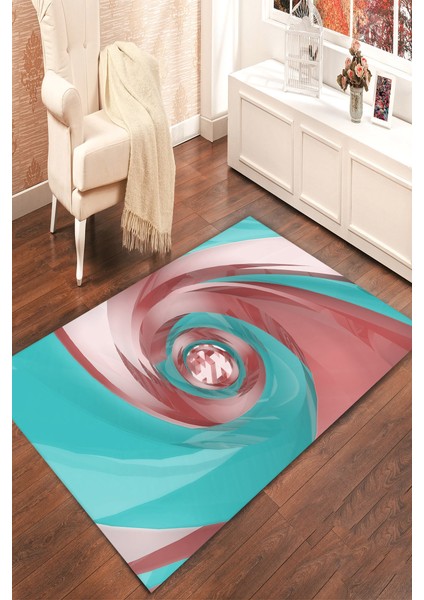 Kaymaz Dot Taban Yıkanabilir Dijital Baskı D Renkler Çerçevesi Salon Halısı 80 x 100