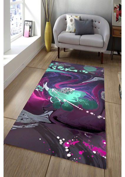 Kaymaz Dot Taban Yıkanabilir Dijital Baskı Modern Sonsuzluk Çizgileri Salon Halısı 80 x 100