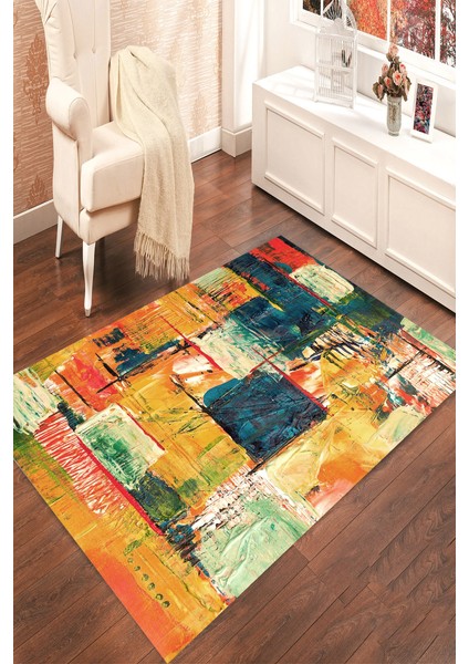 Kaymaz Dot Taban Yıkanabilir Dijital Baskı Yağlı Boya Duvar Salon Halısı 80 x 200