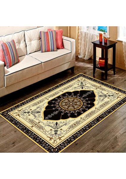 Kaymaz Dot Taban Yıkanabilir Dijital Baskı Gümüş Çerçeve Desenli Salon Halısı 80 x 200