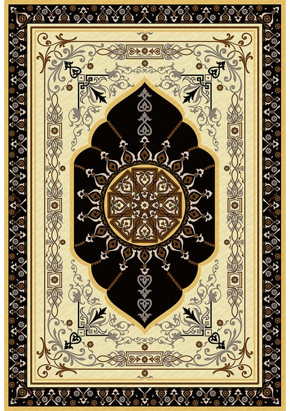 Kaymaz Dot Taban Yıkanabilir Dijital Baskı Gümüş Çerçeve Desenli Salon Halısı 80 x 200