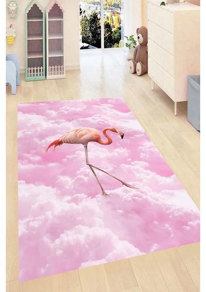 Kaymaz Dot Taban Yıkanabilir  Dijital Baskı Hayal Flamingo Çocuk Halısı 160 x 233