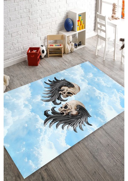 Kaymaz Dot Taban Yıkanabilir Dijital Baskı Hayal Kurukafa Çocuk Halısı 80 x 100