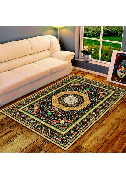 Kaymaz Dot Taban Yıkanabilir Dijital Baskı Özel Tasarım Antika Desenli Salon Halısı 100 x 600