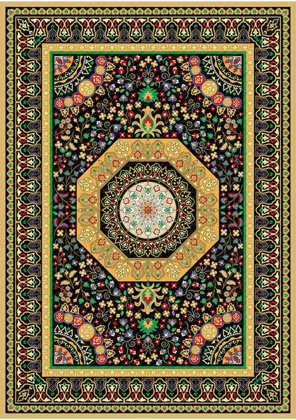 Kaymaz Dot Taban Yıkanabilir Dijital Baskı Özel Tasarım Antika Desenli Salon Halısı 100 x 600