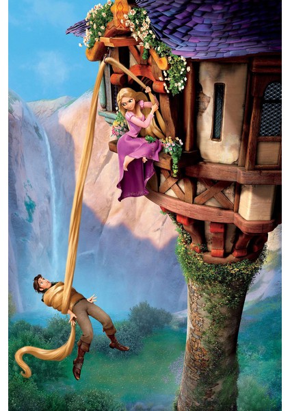 Kaymaz Dot Taban Yıkanabilir Dijital Baskı Kızgın Rapunzel Çocuk Halısı 180 x 280