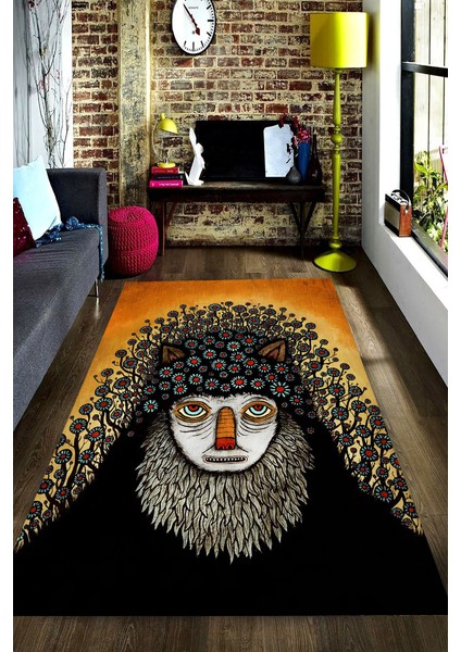 Kaymaz Dot Taban Yıkanabilir Dijital Baskı Depresif Çiçekler Salon Halısı 80 x 100
