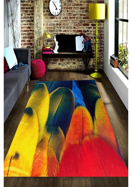 Kaymaz Dot Taban Yıkanabilir Dijital Baskı Modern Renkli Tüyler Salon Halısı 80 x 100