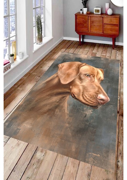 Kaymaz Dot Taban Yıkanabilir Dijital Baskı Masum Köpek Portresi Salon Halısı 80 x 100