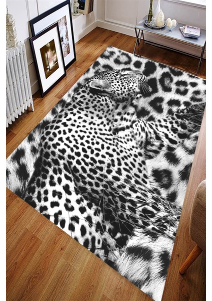 Kaymaz Dot Taban Yıkanabilir Dijital Baskı Leopar Doku Bütünleşmesi Salon Halısı 80 x 100