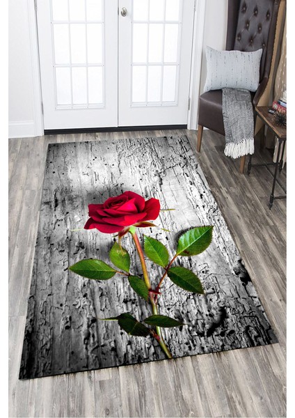 Kaymaz Dot Taban Yıkanabilir Dijital Baskı Gülün Sadeliği Salon Halısı 100 x 300