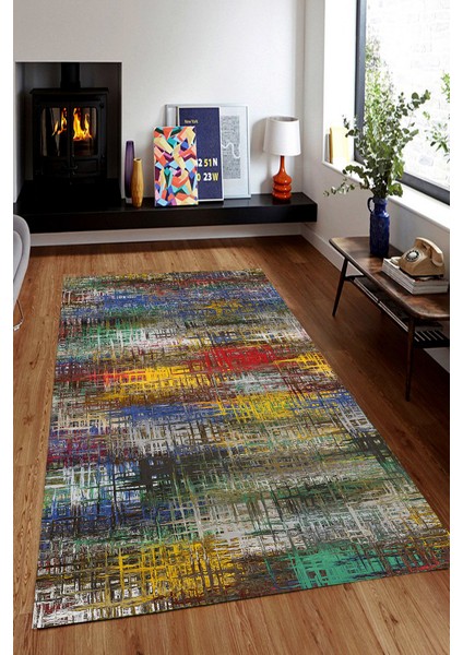 Kaymaz Dot Taban Yıkanabilir Dijital Baskı Renkli Camlar Salon Halısı 180 x 280